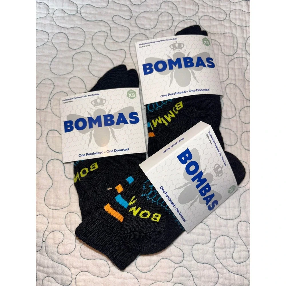 Bombas Womens XS Ankle Socks 3 Pairs Black Multi Color Honeycomb Arch Support